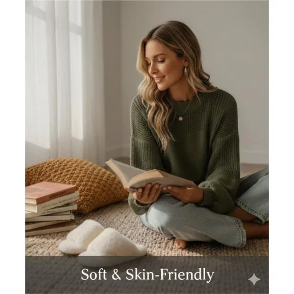 Women's Green Long Sleeve Jumper Sweaters Tops Loose Crewneck Knit Pullover - Picture 6 of 6